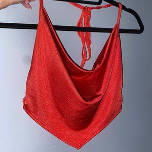 Red Cowl Neck Bandana Crop Top